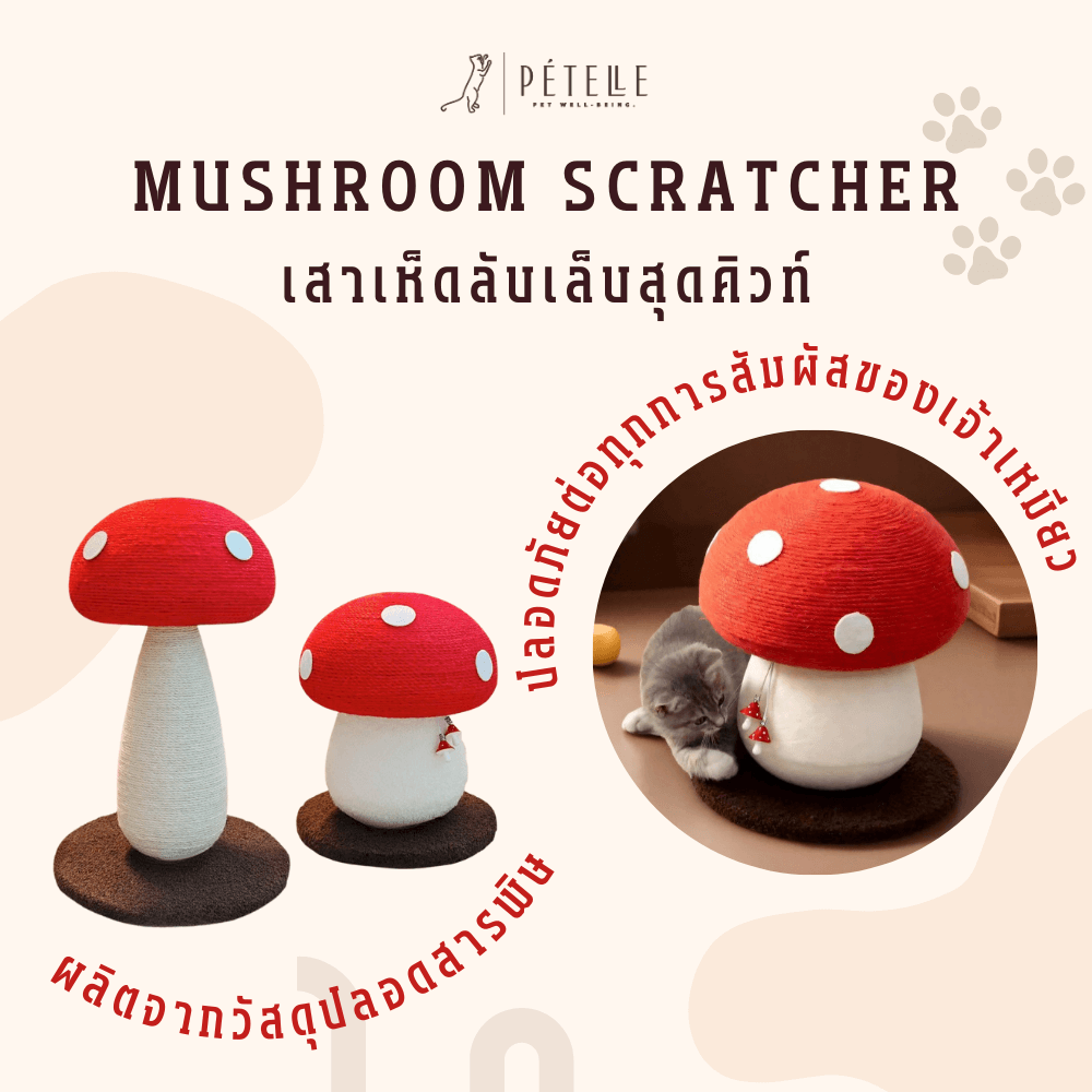 เสาเห็ดลับเล็บแมว PETELLE รุ่น MUSHROOM SCRATCHER ไซส์ M สีแดง_2